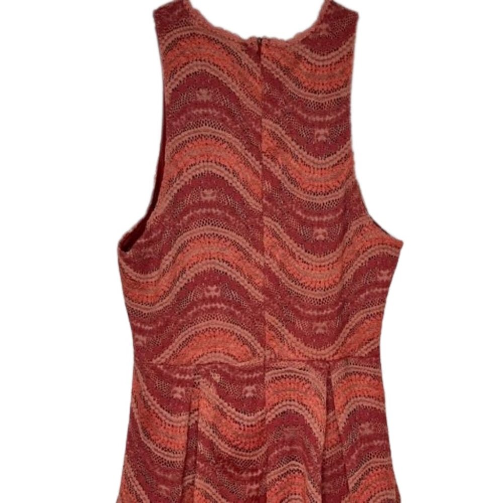 Francesca's Red/Orange Striped Floral Lace Lined Scalloped Hem Dress - L - Picture 5 of 8